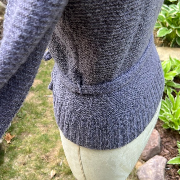 Lucky Brand Wool Blend Ruffle Cardigan Sweater Purple with Belt Women’s Small - Picture 4 of 6